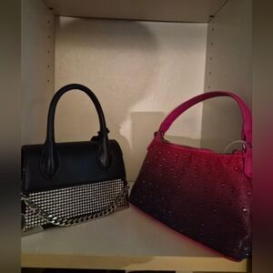 Black diamond studded Aldo bag & pink rhinestone Steve Madden bag